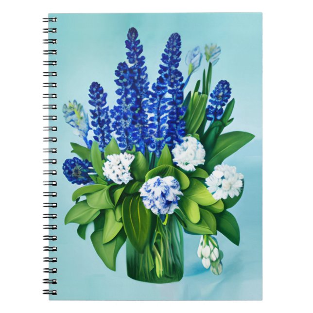 Carnet Hyacinthes bleu de Cobalt et Hydrangées (Devant)