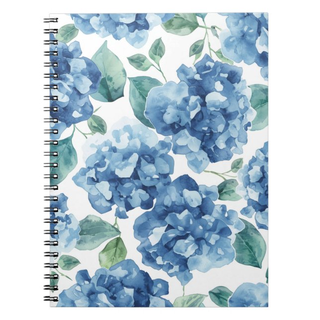 Carnet Hydrangea Blues | Motif Fleur Fleurie Aquarelle (Devant)