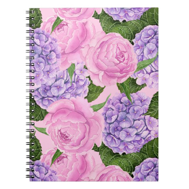 Carnet Hydrangea et motif de pivoine (Devant)