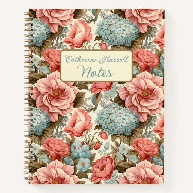 Carnet Hydrangea et Pivoine roses et bleus (Devant)