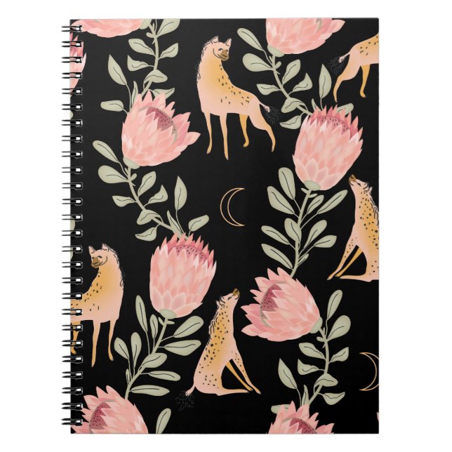 Carnet Hyena & Protea : Arrière - plan noir sans couture (Devant)