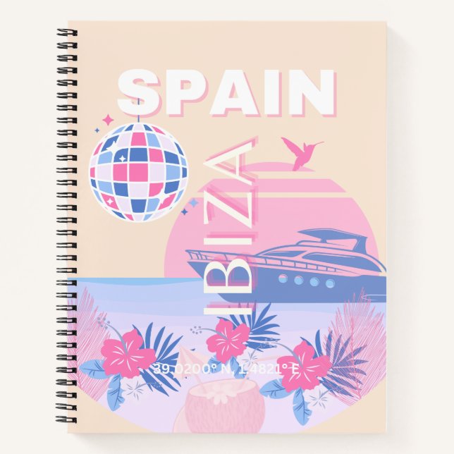 Carnet Ibiza, Espagne, Art Voyage, Art Preppy, Rose, Past (Devant)