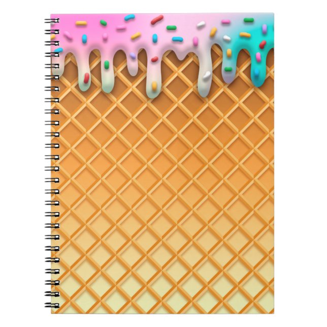 Carnet Ice Cream Drip Waffle Cone Pink With Sprinkles (Devant)