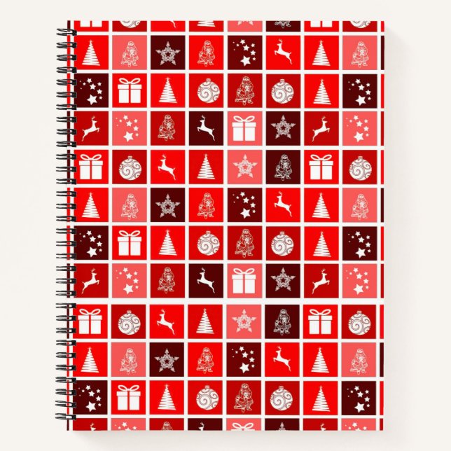 Carnet Icône de Noël Carrés Rouges Art de Fête Classique (Devant)