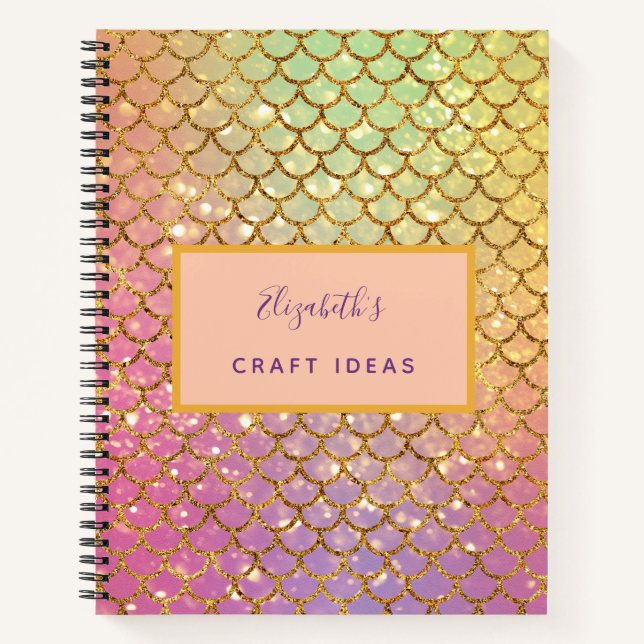 Carnet Idées artisanales écailles de sirène rose or (Devant)