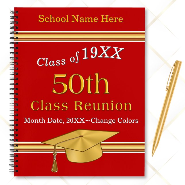 Carnet Idées Retrouvailles de 50 ans, Deluxe Personnalisa (50th Class Reunion Party Supplies. 50 year reunion sign up book. Red personalized deluxe notebook.)