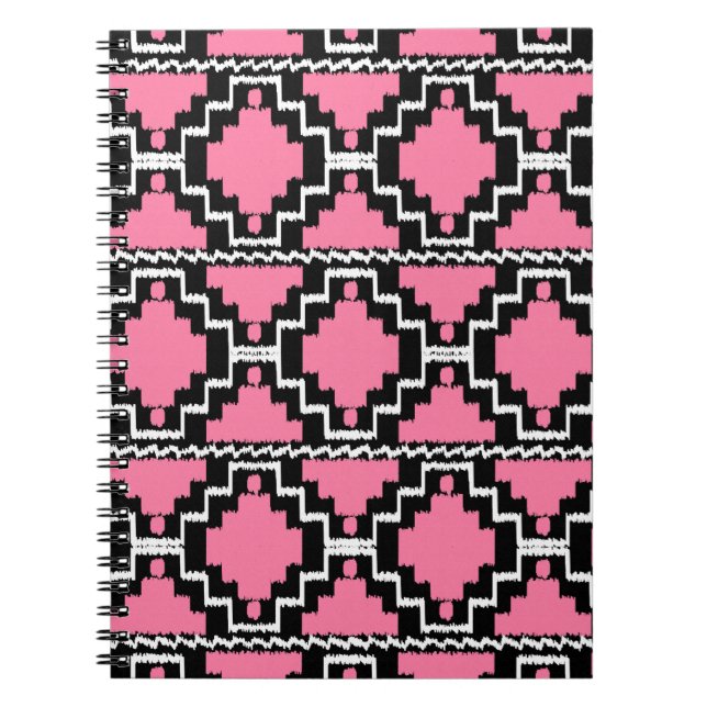 Carnet Ikat Aztec Pattern - Fuchsia Pink, Black and White (Devant)