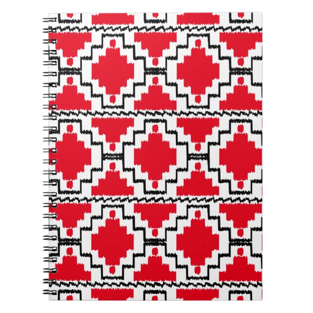 Carnet Ikat Aztec Pattern - Red, Black and White (Devant)