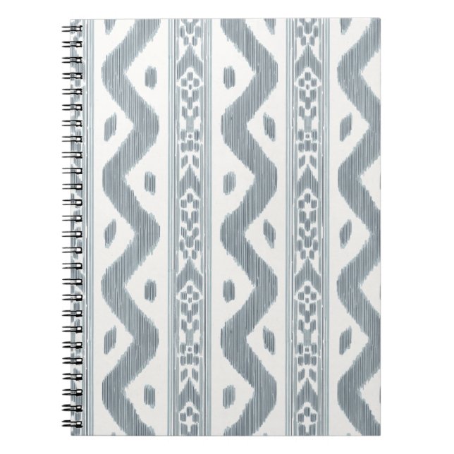 Carnet Ikat bleu gris, rayure tissée fine (Devant)