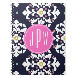 Carnet Ikat et monogramme rose
