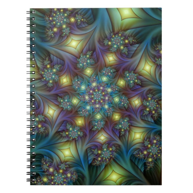 Carnet Illuminated Abstract Shiny Teal Purple Fractal Art (Devant)