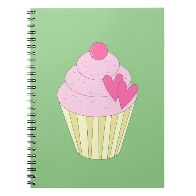 Carnet illusima Cupcake à la fraise - Fond vert (Devant)