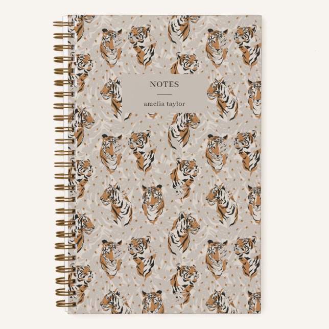 Carnet Illustrated Tiger Pattern Personalized Name Notes (Recto)