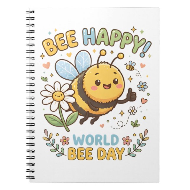 Carnet Illustration adorable "Bee Happy!" pour la Journée (Devant)