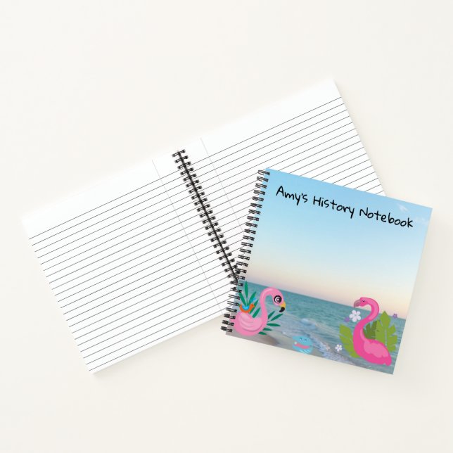 Carnet Illustration centrée sur l'océan de flamants roses (Intérieur)