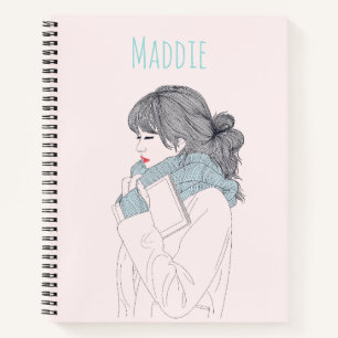 Carnet Illustration cool de la fille avec foulard