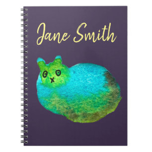 Carnet Illustration d'art de chat gras bleu mignon
