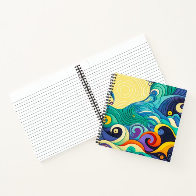 Carnet Illustration d'art en ligne de vagues de soleil co (Intérieur)
