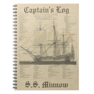 Carnet Illustration de bateau de rondin de capitaines