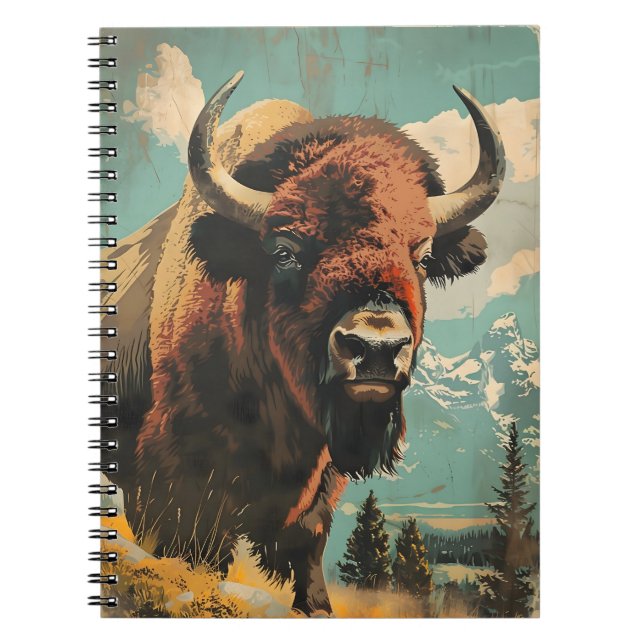 Carnet Illustration de bison vintage (Devant)