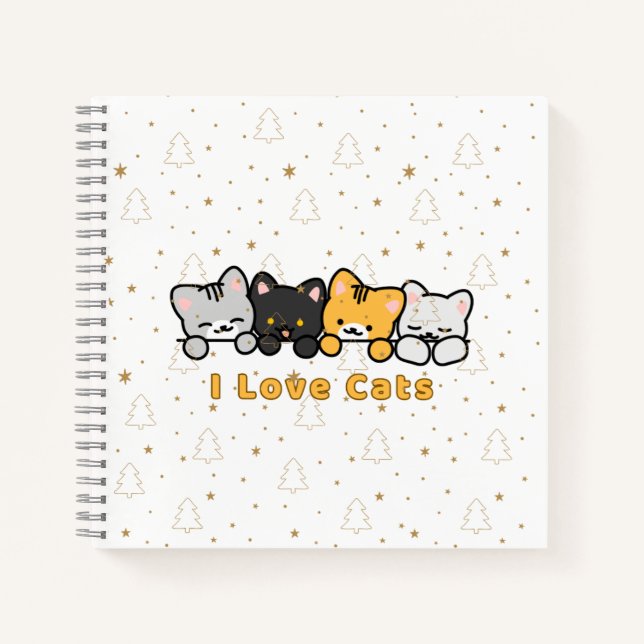 Carnet Illustration de chat mignon J'adore les chats Dess (Devant)