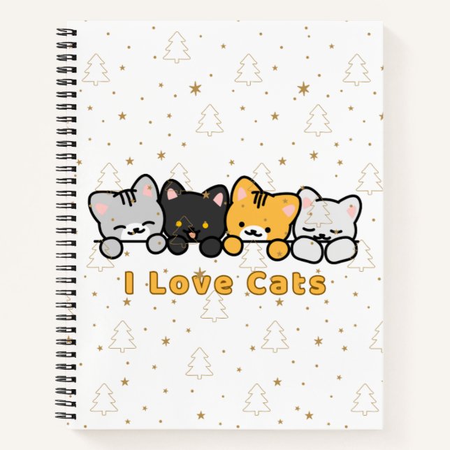 Carnet Illustration de chat mignon J'adore les chats Dess (Devant)