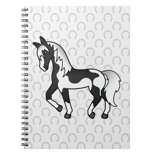 Carnet Illustration de cheval trottant Pinto noir de dess (Devant)