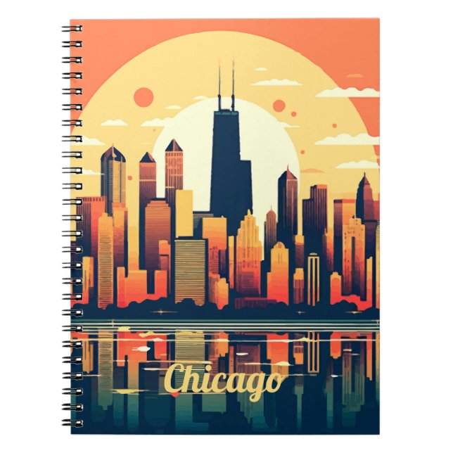 Carnet Illustration de Chicago Skyline en Orange (Devant)