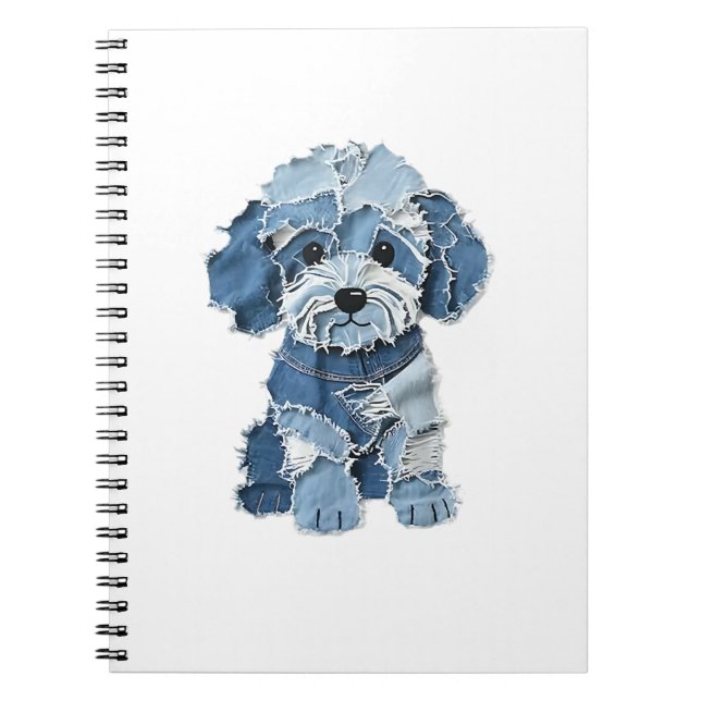 Carnet Illustration de chien en patchwork de denim mignon (Devant)