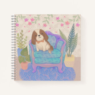 Carnet Illustration de chiot mignon sur un fauteuil vinta