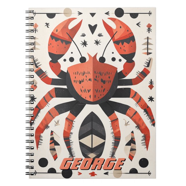 Carnet Illustration de crabe rouge géométrique (Devant)