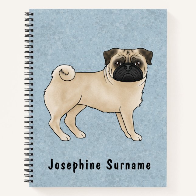 Carnet Illustration de dessin animé de chien Carlin faon  (Devant)