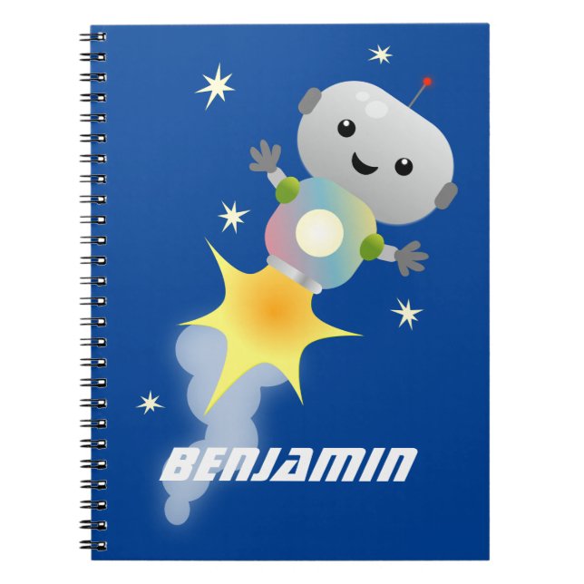 Carnet Illustration de dessin animé d'un robot mignon vol (Devant)