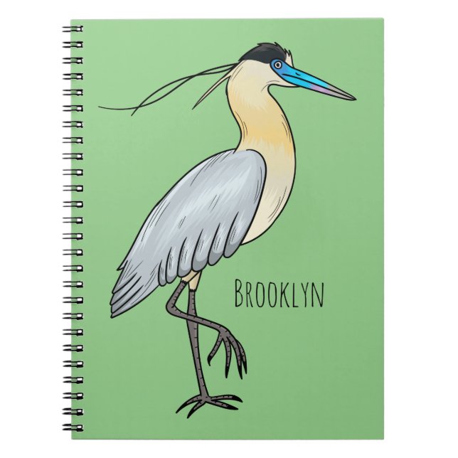 Carnet Illustration de dessin d'oiseau de héron plafonné (Devant)