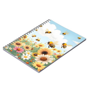 Carnet Illustration de fleurs et d'abeilles mignonnes