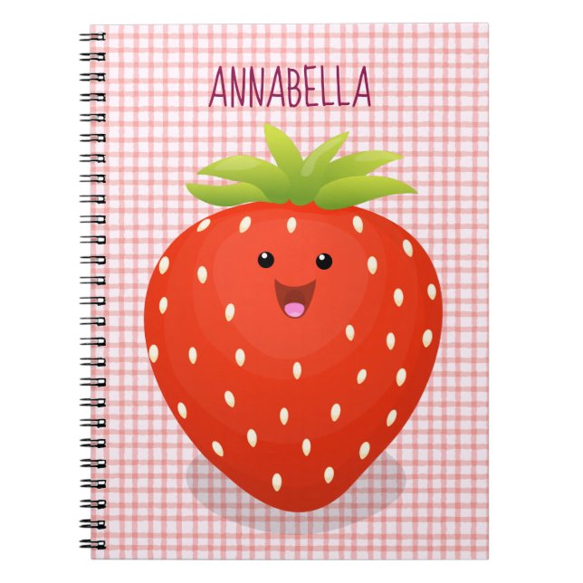 Carnet Illustration de la fraise Cute kawaii (Devant)