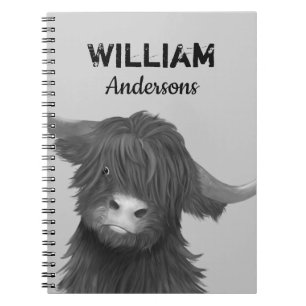 Carnet Illustration de la vache Highland avec nom Boys