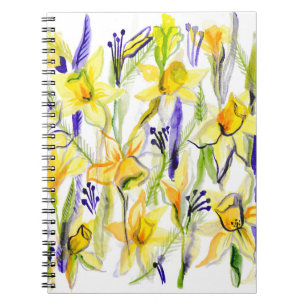 Carnet Illustration de l'aquarelle des jonquilles jaunes