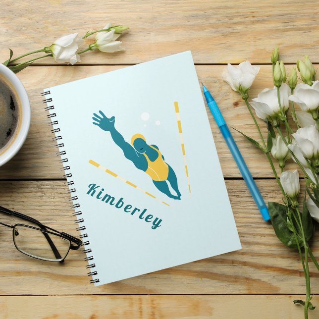 Carnet Illustration de nageur Nage Nom personnalisé Sport (Créateur téléchargé)