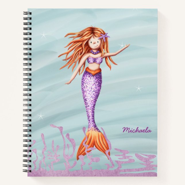 Carnet Illustration de sirène mignonne orange violet (Devant)