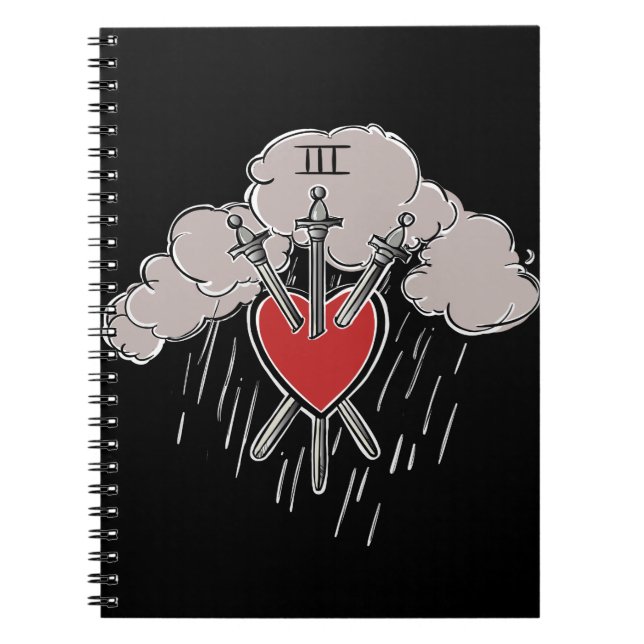 Carnet Illustration de tarot d'amour du 3 d'Épées (Devant)