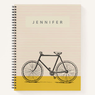 Carnet Illustration de vélo élégant Blush et Jaune Nom