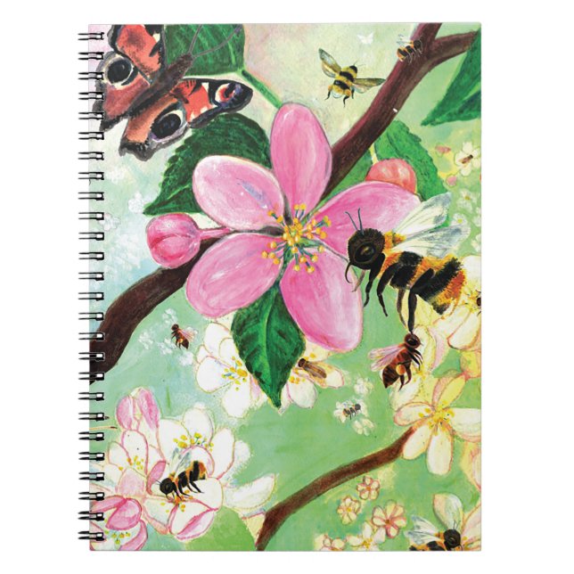 Carnet Illustration des abeilles dans un arbre en fleurs (Devant)