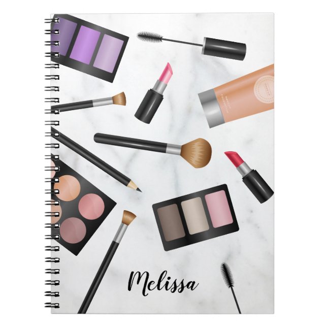 Carnet Illustration d'objets de maquillage sur faux marbr (Devant)