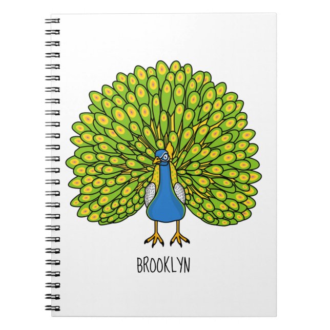 Carnet Illustration d'oiseau de paon brillant (Devant)