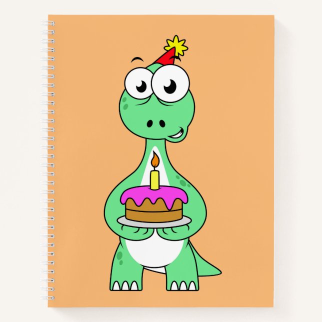 Carnet Illustration Du Brontosaurus Avec Gâteau D'Anniver (Devant)