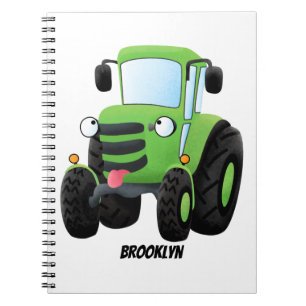 Carnet Illustration du joli joyeux tracteur agricole vert