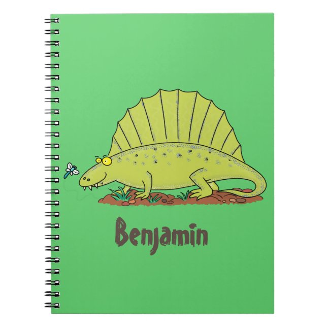 Carnet Illustration d'un dimétrodon vert mignon (Devant)