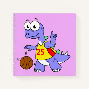 Carnet Illustration D'Un Stegosaurus Jouant Au Basket.