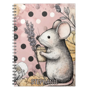 Carnet Illustration fantaisiste de souris en aquarelle fl